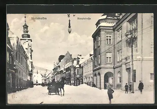 AK Hohenelbe, Hauptstrasse im Winter