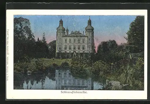 AK Hohenelbe, Schloss mit Teich und Angler