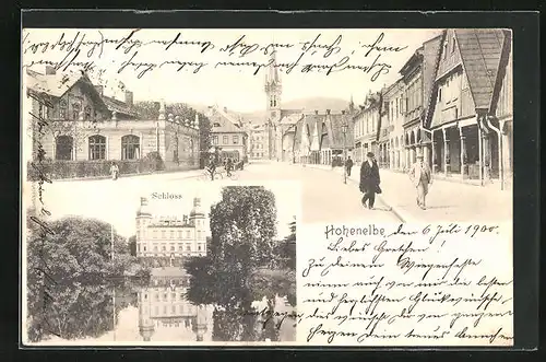 AK Hohenelbe, Hotel zum Mohren an der Hauptstrasse, Schloss