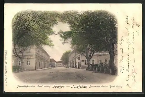 AK Josefstadt / Josefov / Jaromer, Jaromerer Gasse mit Hotel Vesely