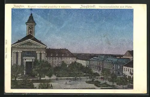 Luna-AK Josefstadt / Josefov / Jaromer, Garnisonskirche und Platz