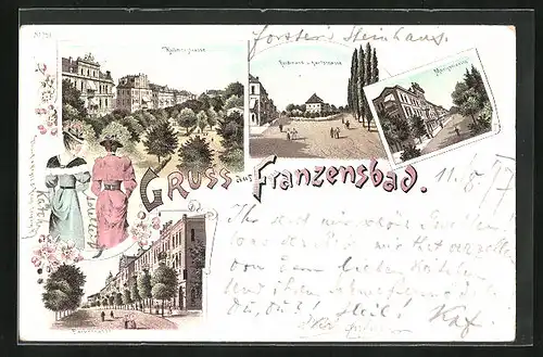 Lithographie Franzensbad, Kulmerstrasse, Ferdinand- und Karlstrasse, Morgenzeile