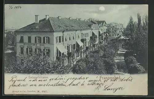 Mondschein-AK Franzensbad, Salzquellstrasse mit Gasthaus Russischer Hof