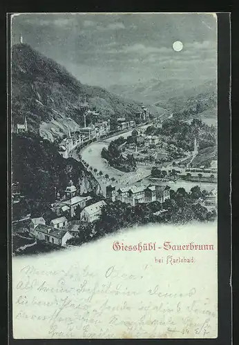 Mondschein-AK Giesshübl-Sauerbrunn, Panoramablick auf die Ortschaft