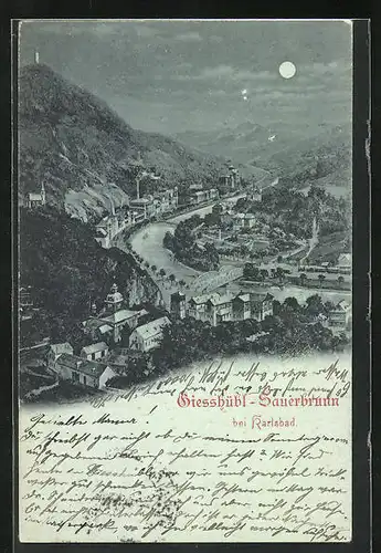 Mondschein-AK Giesshübl-Sauerbrunn, Idyllische Ansicht der Ortschaft