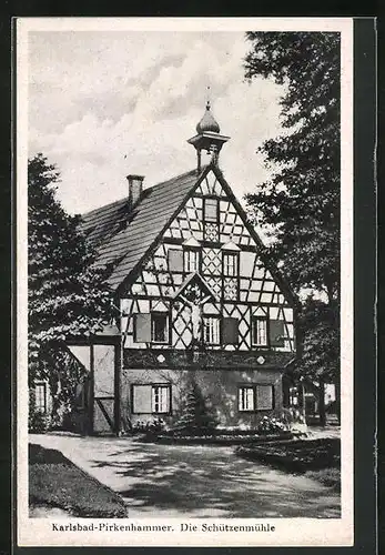 AK Karlsbad-Pirkenhammer, Gasthaus Schützenmühle in Fachwerk-Bauweise