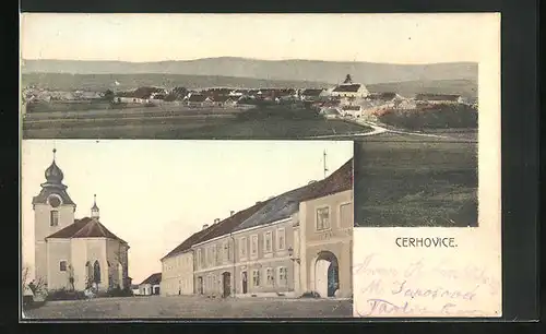 AK Cerhovice, Celkovy pohled, Námestí, Kostel