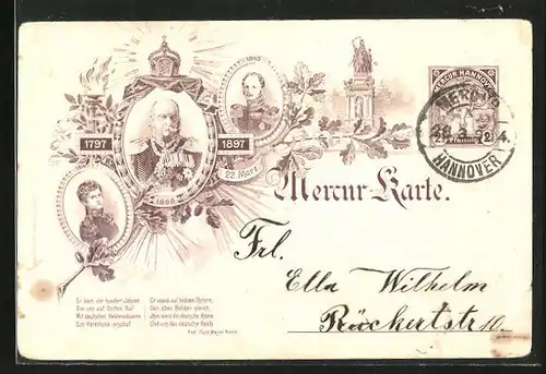 AK Mercur-Karte, Private Stadtpost, Kaiser Wilhelm I. zwischen 1814 und 1888, Ganzsache