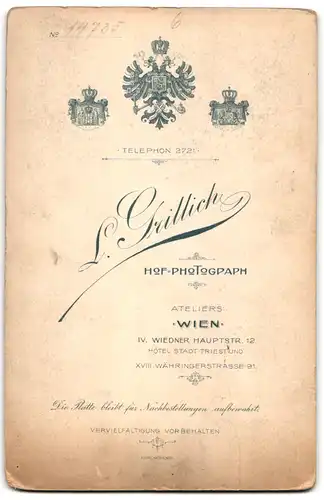 Fotografie L. Grillich, Wien, Brautpaar im Hochzeitskleid mit Schleier und Anzug