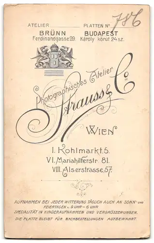 Fotografie Atelier Strauss & Co., Wien, Kohlmarkt 5, Portrait Mutter und Vater mit Tochter im Atelier, Mutterglück