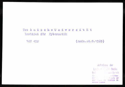 Fotografie unbekannter Fotograf, Ansicht Berlin, Technische Universität, Institut für Kybernetik 1965