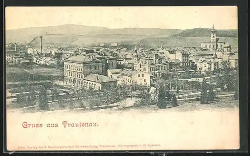 AK Trautenau / Trutnov, Totalansicht mit Kirche
