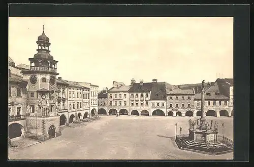 AK Arnau / Hostinne, Marktplatz mit Denkmal