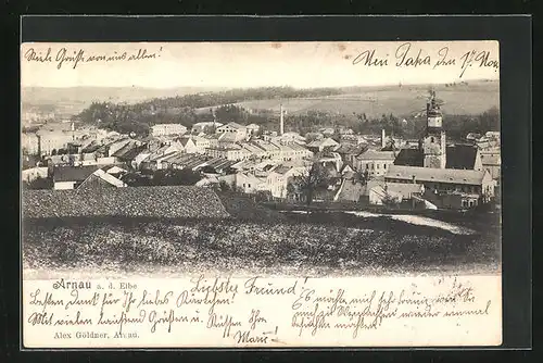 AK Arnau / Hostinne, Panorama mit Kirche