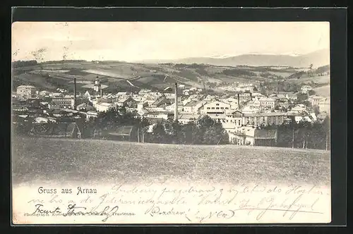 AK Arnau / Hostinne, Panorama mit Gebirge