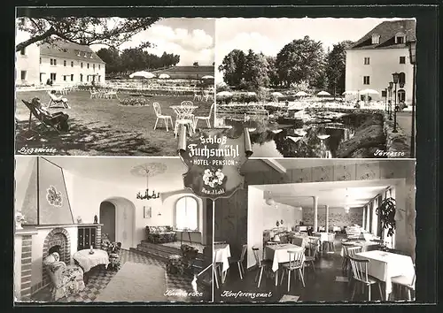 AK Fuchsmühl, Hotel Pension Schloss Fuchsmühl, Terrasse, Liegewiese, Kaminecke