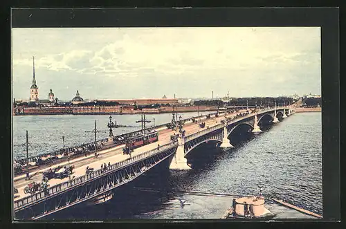 AK St.-Pétersbourg, Pont de Troitzky, Strassenbahn