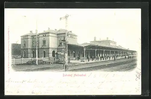 AK Herbesthal, Bahnhof mit Fahrgästen