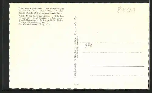 AK Oberscheckenbach /Mfr., Gasthaus Jägerstube, Rehe im hohen Gras