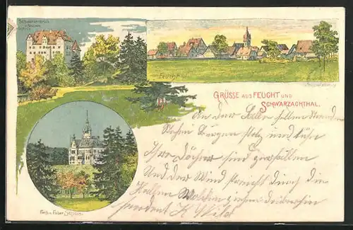 Lithographie Feucht, Freih. v. Faber Schloss, Panorama