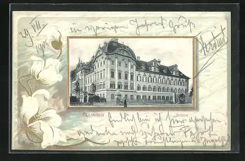 Präge-AK Ellingen, Schloss im Passepartoutrahmen