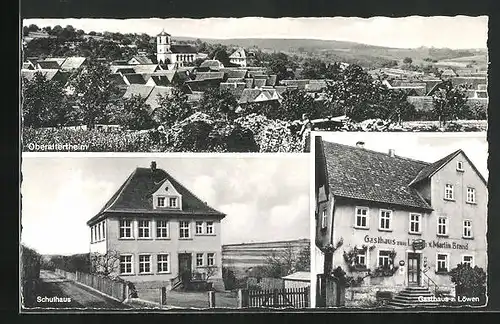 AK Oberaltertheim, Gasthaus zum Löwen, Schulhaus, Teilansicht mit Kirche