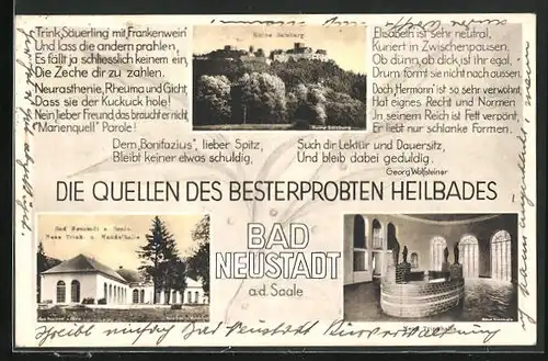 AK Bad Neustadt /Saale, Ruine Salzburg, Neue Trinkhalle, Wandelhalle