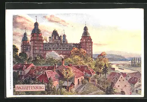 Künstler-AK Aschaffenburg, Schloss mit Ausblick