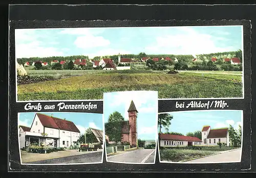 AK Penzenhofen /Altdorf, Kirche, Geschäft, Gesamtansicht