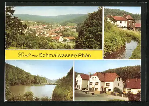 AK Schmalwasser /Rhön, Gasthaus, Flusspartien mit Mühle, Gesamtansicht