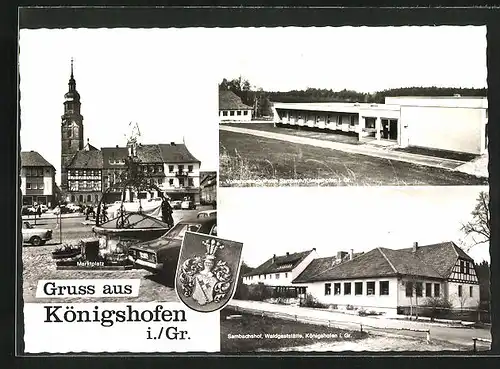AK Königshofen i. Gr., Gasthaus Sambachshof, Volkshochschulheim, Marktplatz