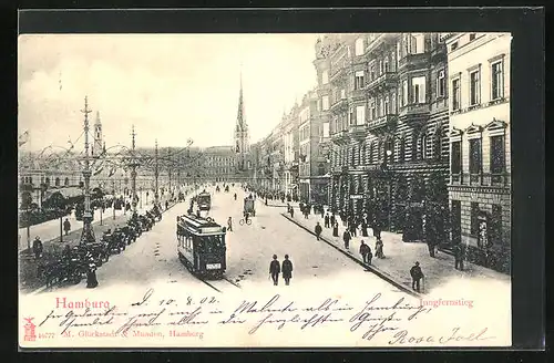 AK Hamburg, Strassenbahn fährt über den Jungfernstieg