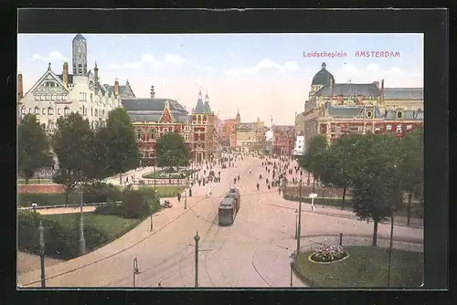 AK Amsterdam, Strassenbahn passiert den Leidscheplein