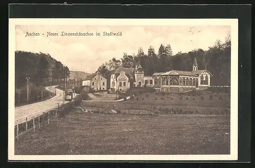 AK Aachen, Restaurant Neues Linzenshäuschen im Stadtwald, Strassenbahn