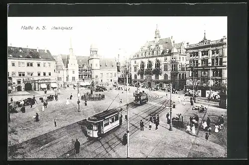 AK Halle a. S., Strassenbahn am Marktplatz