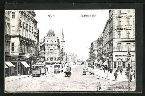 AK Wien, Strassenbahn in der Praterstrasse