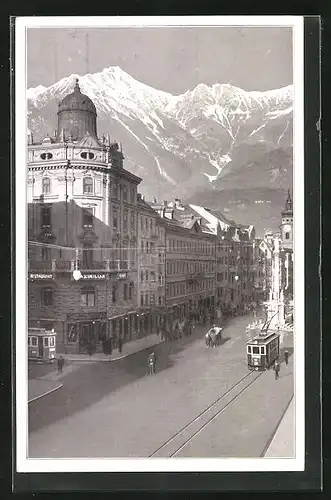 AK Innsbruck, Strassenbahn auf der Hauptstrasse