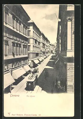 AK Genova, Via Roma, Strassenbahn