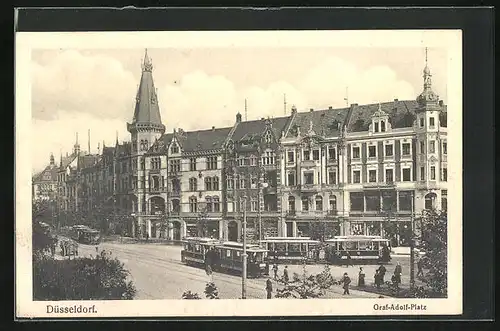 AK Düsseldorf, Graf-Adolf-Platz mit Strassenbahn