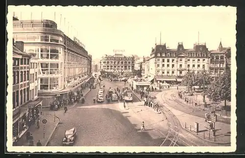 AK Liège, Place St-Lambert, du Maréchal Foch et Les Grands Magasins, Strassenbahn