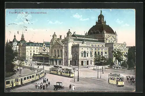 AK Frankfurt am Main, Schauspielhaus, Strassenbahn