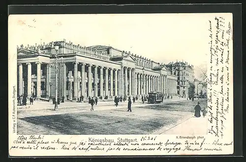 AK Stuttgart, Königsbau mit Strassenbahn