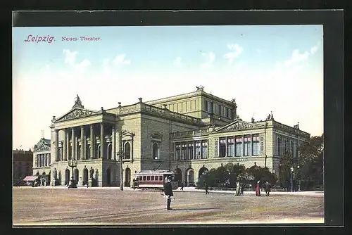 AK Leipzig, Neues Theater, Strassenbahn