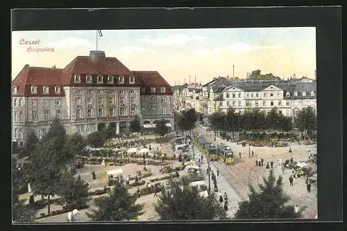 AK Kassel, Königsplatz mit Strassenbahn