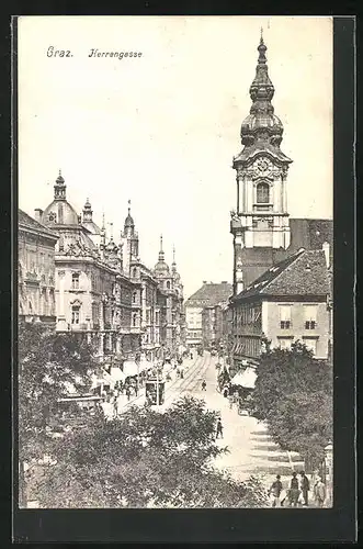 AK Graz, Herrengasse mit Strassenbahn