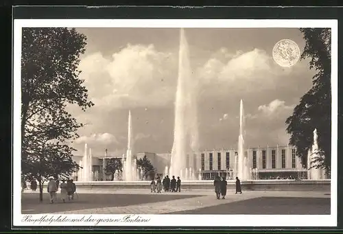 AK Düsseldorf, Reichsausstellung Schaffendes Volk, Hauptfestplatz mit der grossen Fontäne