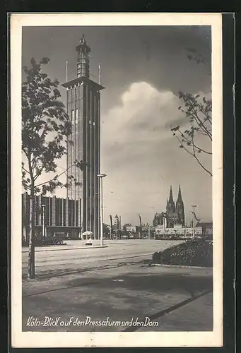 AK Köln, Pressa 1928, Blick auf den Pressaturm und den Dom