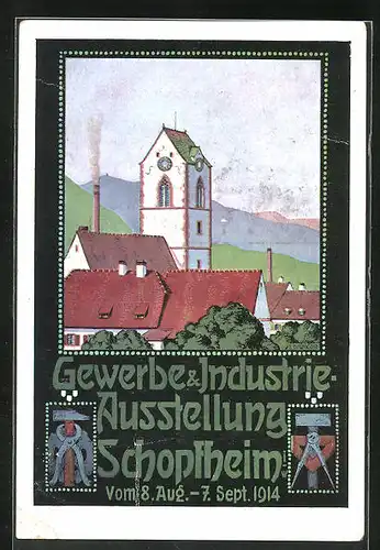 Künstler-AK Schopfheim, Gewerbe & Industrie-Ausstellung 1914, Teilansicht