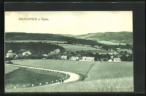 AK Havlovice u Úpice, Ortsansicht mit Blick ins Land