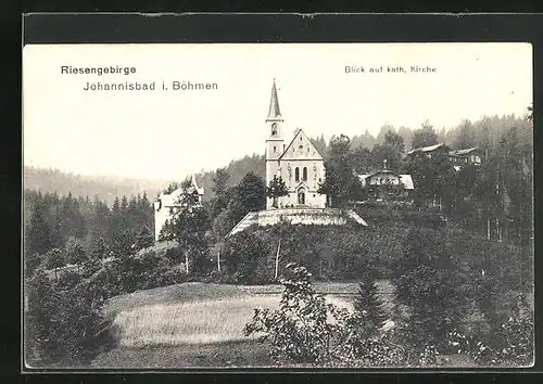 AK Johannisbad / Janske Lazne, Blick auf kath. Kirche